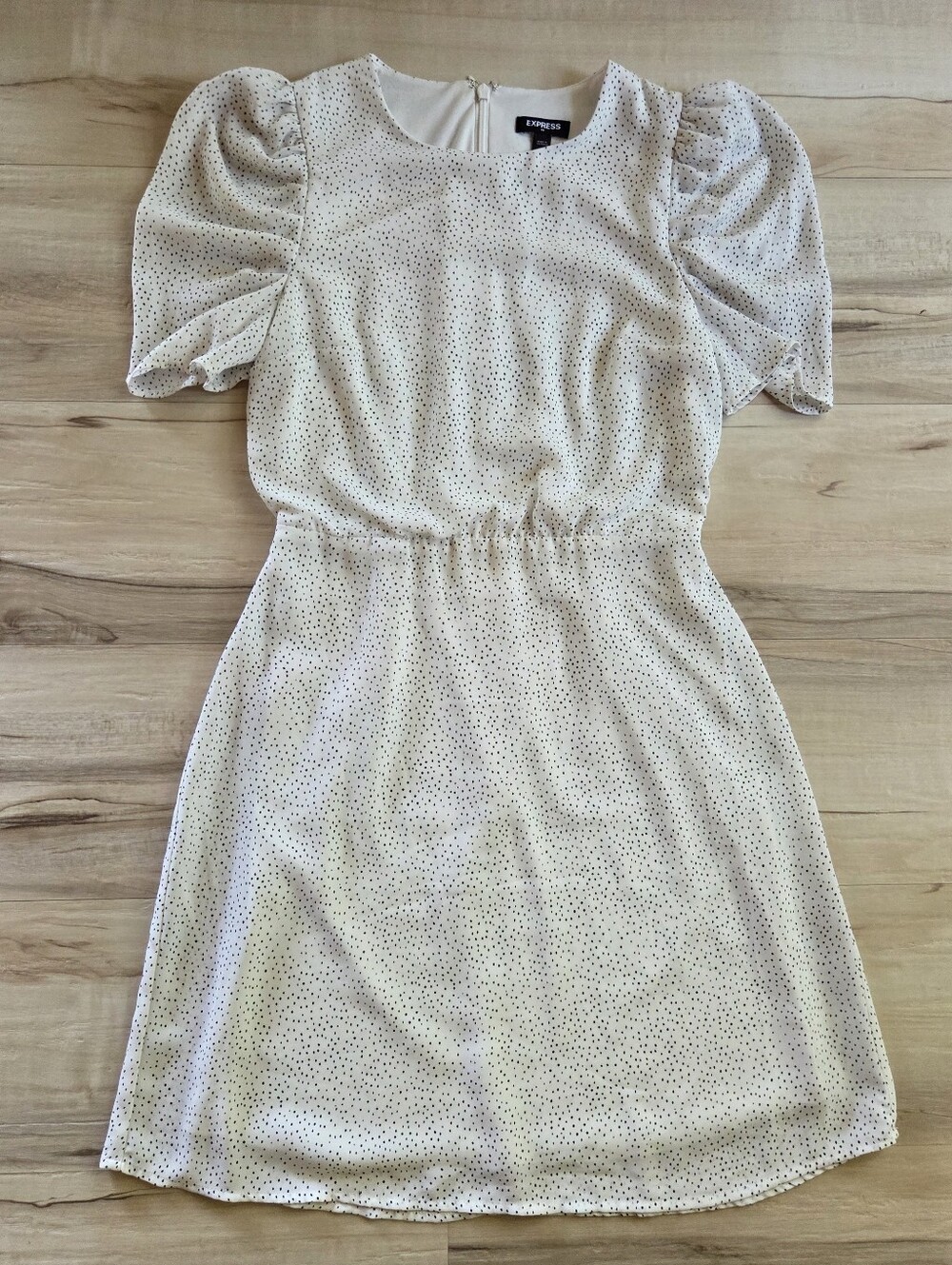 Express Polka Dot Puff-Sleeve Cream Mini Dress Womens XXS